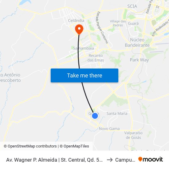 Av. Wagner P. Almeida | St. Central, Qd. 55 (Mcdonald'S) to Campus Ifb map