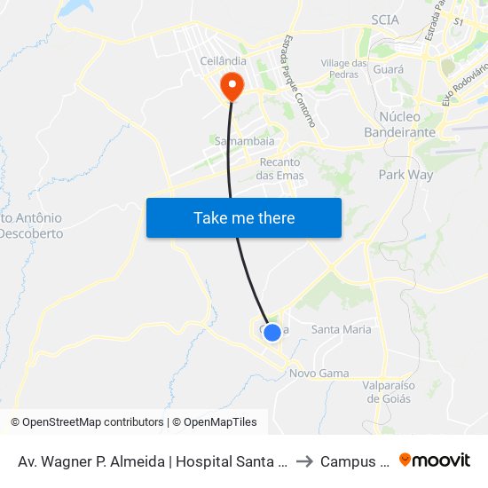 Av. Wagner P. Almeida | Hospital Santa Lúcia to Campus Ifb map