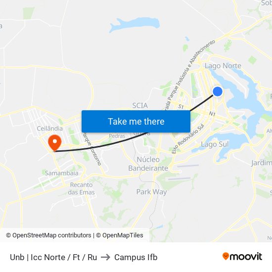 UnB | ICC Norte / FT / RU to Campus Ifb map