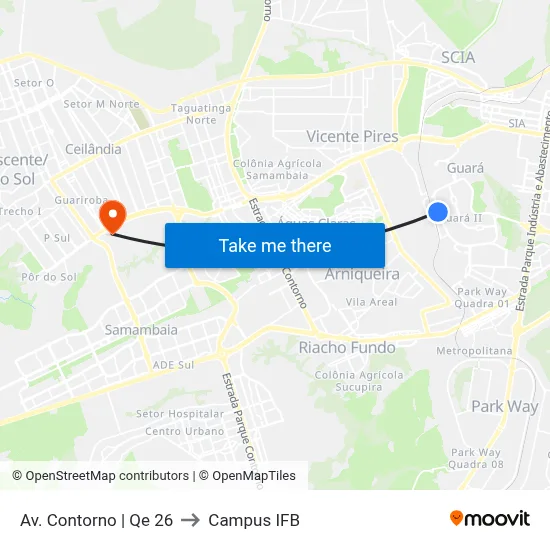 Av. Contorno | Qe 26 to Campus IFB map