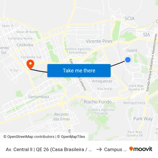 Av. Central ll | QE 26 (Casa Brasileira / 4ª DP) to Campus Ifb map