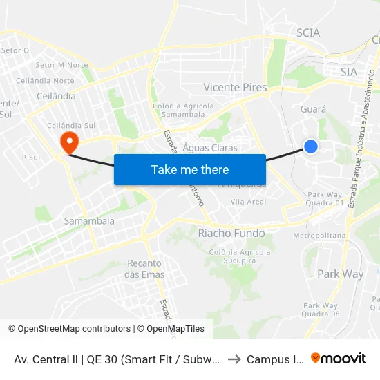 Av. Central ll | QE 30 (Smart Fit / Subway) to Campus Ifb map