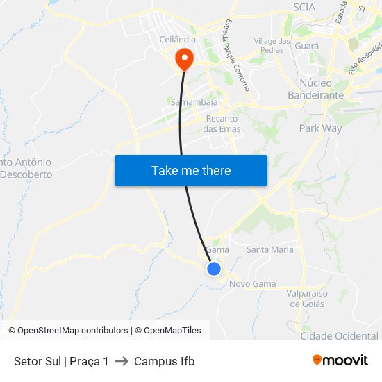 Setor Sul | Praça 1 to Campus Ifb map