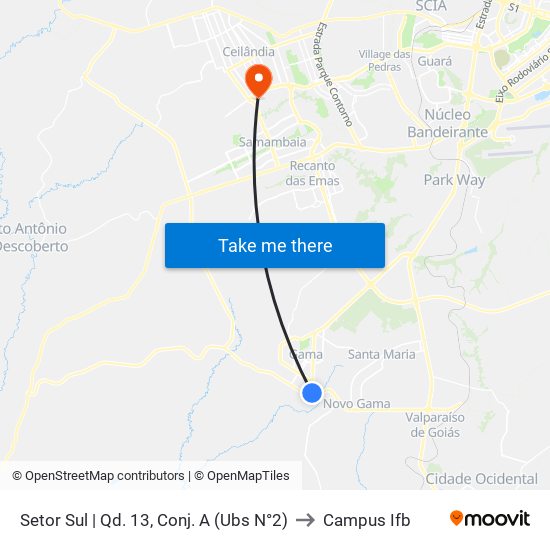 Setor Sul | Qd. 13, Conj. A (Ubs N°2) to Campus Ifb map