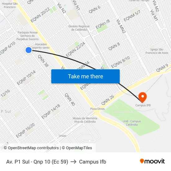 Av. P1 Sul - Qnp 10 (Ec 59) to Campus Ifb map