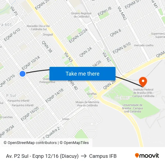 Av. P2 Sul - Eqnp 12/16 (Diacuy) to Campus IFB map