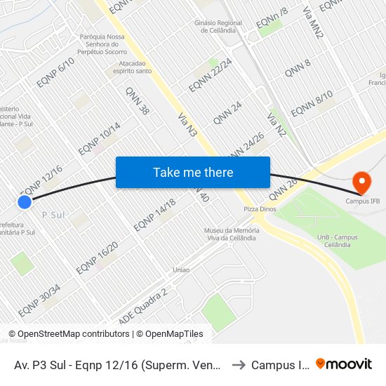 Av. P3 Sul - Eqnp 12/16 (Superm. Veneza) to Campus Ifb map