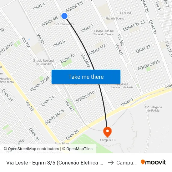 Via Leste - Eqnm 3/5 (Conexão Elétrica E Hidráulica) to Campus Ifb map