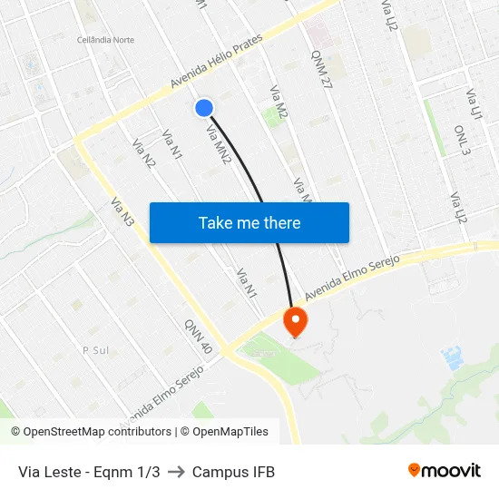 Via Leste - Eqnm 1/3 to Campus IFB map