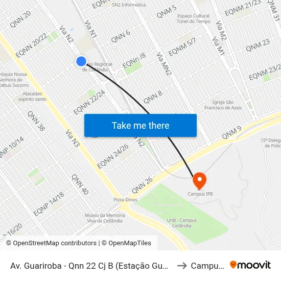 Av. Guariroba - Qnn 22 Cj B (Estação Guariroba/Ec 59) to Campus Ifb map
