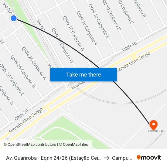 Av. Guariroba - Eqnn 24/26 (Estação Ceilândia Sul) to Campus Ifb map