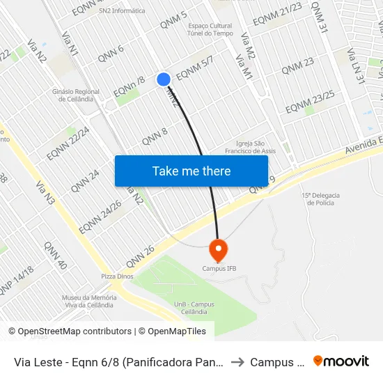 Via Leste - Eqnn 6/8 (Panificadora Panitta) to Campus Ifb map