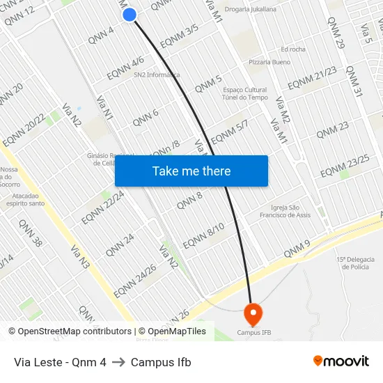 Via Leste - Qnm 4 to Campus Ifb map