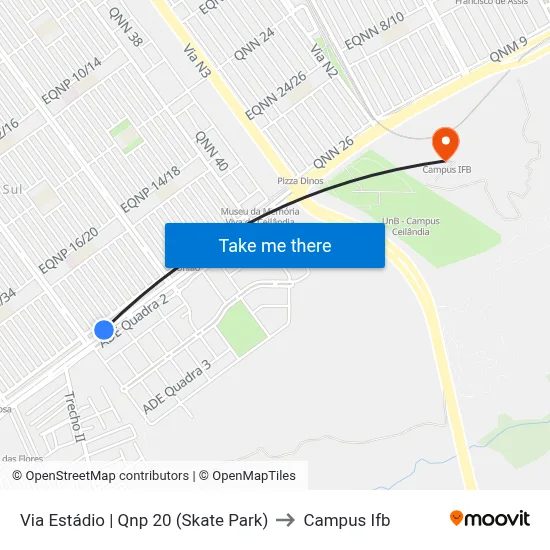 Via Estádio | Qnp 20 (Skate Park) to Campus Ifb map