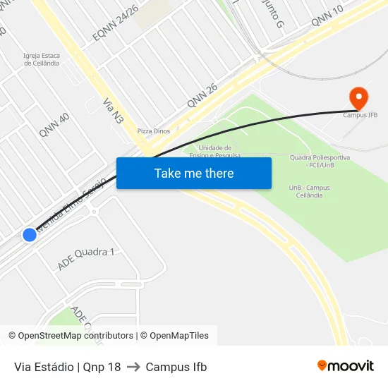 Via Estádio | Qnp 18 to Campus Ifb map