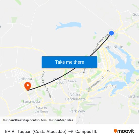 EPIA | Taquari (Costa Atacadão) to Campus Ifb map