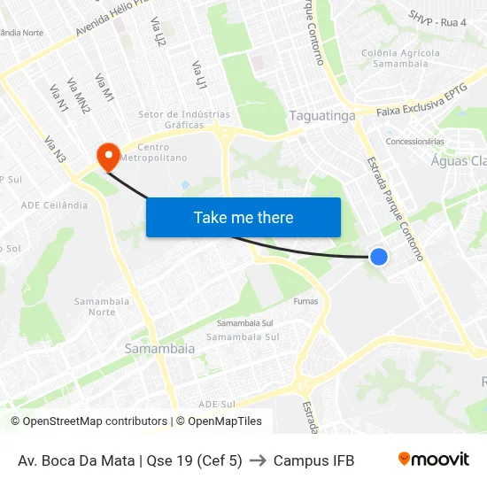Av. Boca Da Mata | Qse 19 (Cef 5) to Campus IFB map