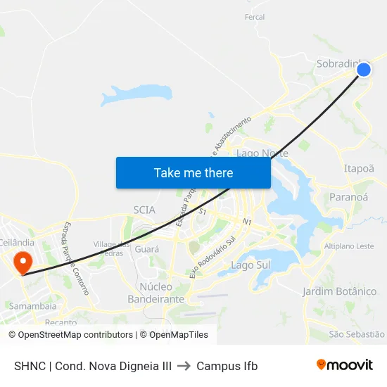 SHNC | Cond. Nova Digneia III to Campus Ifb map