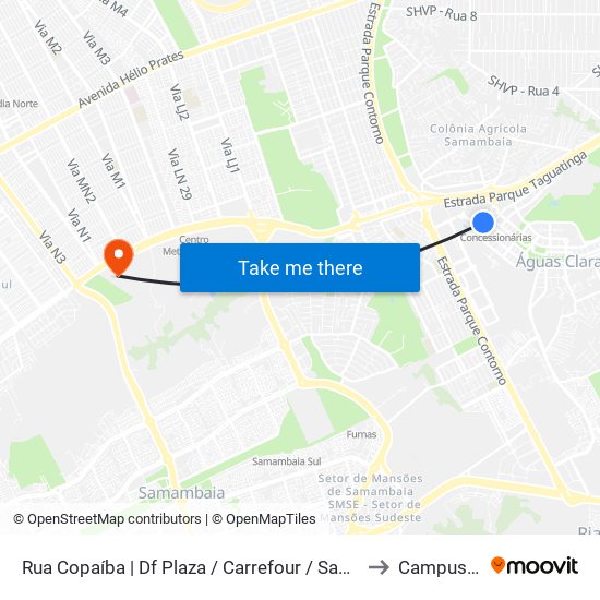 Rua Copaíba | Df Plaza / Carrefour / Sam's Club to Campus Ifb map