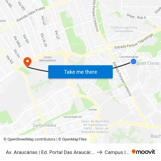 Av. Araucárias | Ed. Portal Das Araucárias to Campus Ifb map