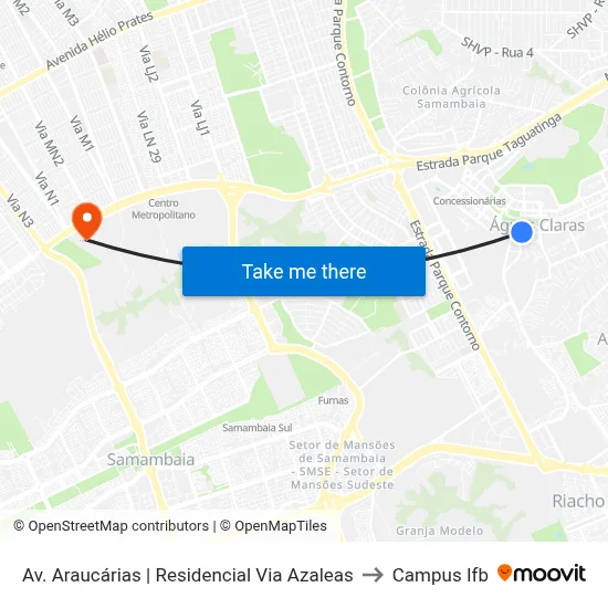 Av. Araucárias | Residencial Via Azaleas to Campus Ifb map