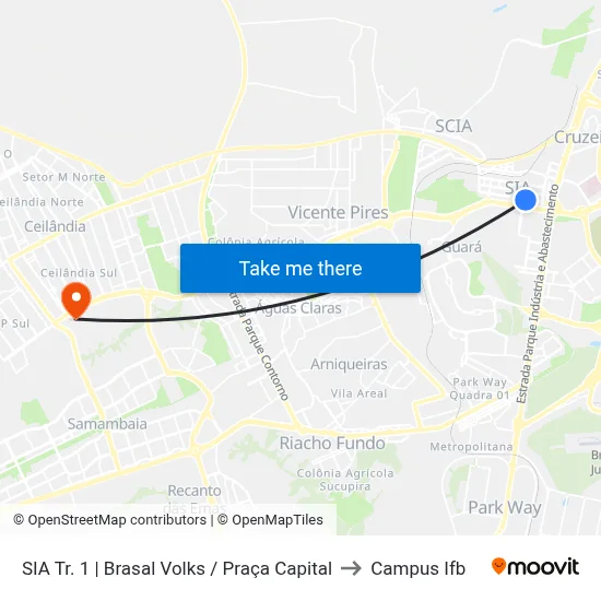 SIA Tr. 1 | Brasal Volks / Praça Capital to Campus Ifb map