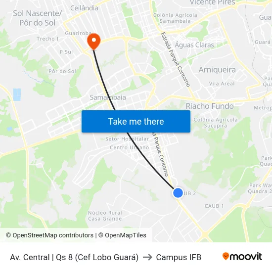 Av. Central | Qs 8 (Cef Lobo Guará) to Campus IFB map