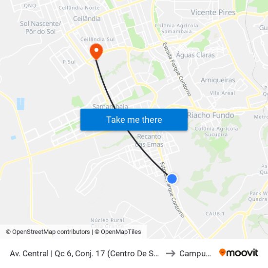 Av. Central | Qc 6, Conj. 17 (Centro De Saúde N° 4) to Campus Ifb map