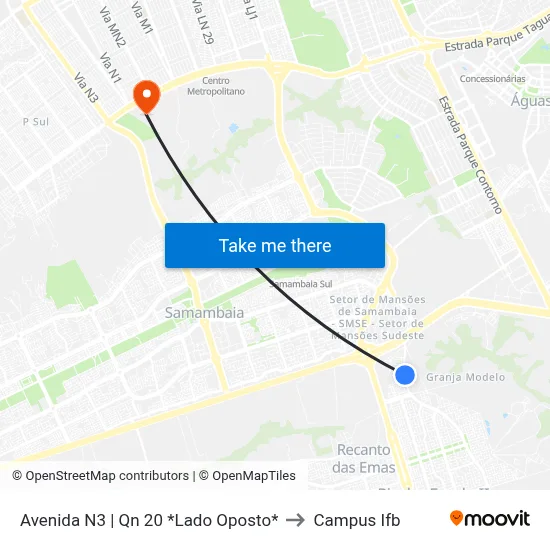 Avenida N3 | Qn 20 *Lado Oposto* to Campus Ifb map