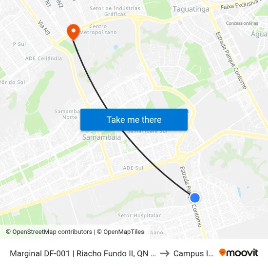 Marginal DF-001 | Riacho Fundo II, QN 12D to Campus IFB map