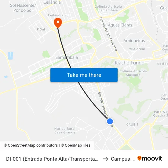 Df-001 (Entrada Ponte Alta/Transportadoras) to Campus Ifb map