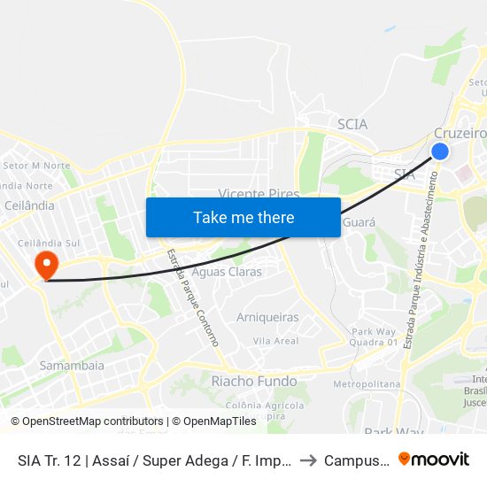 SIA Tr. 12 | Assaí / Super Adega / F. Importados to Campus Ifb map