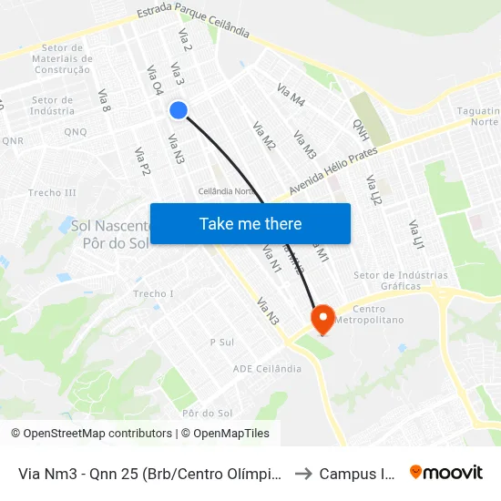 Via Nm3 - Qnn 25 (Brb/Centro Olímpico to Campus IFB map