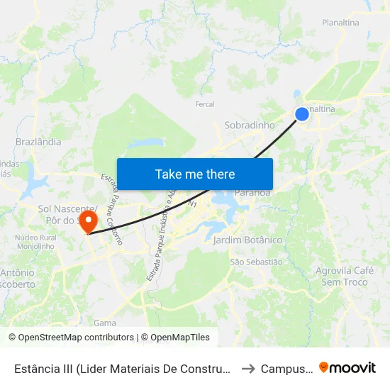 Estância III (Lider Materiais De Construção) - Cef15 to Campus IFB map