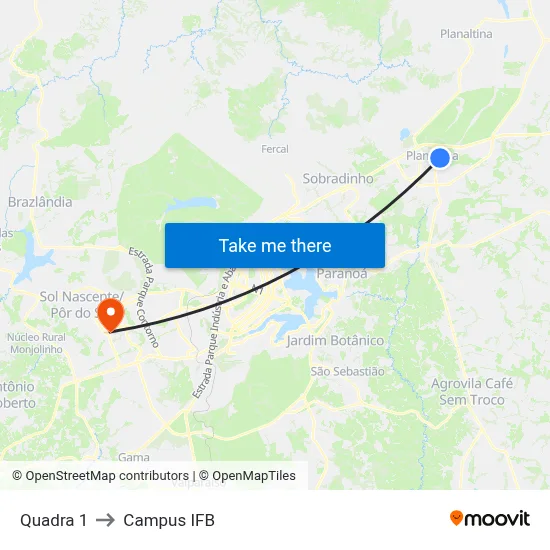 Quadra 1 to Campus IFB map