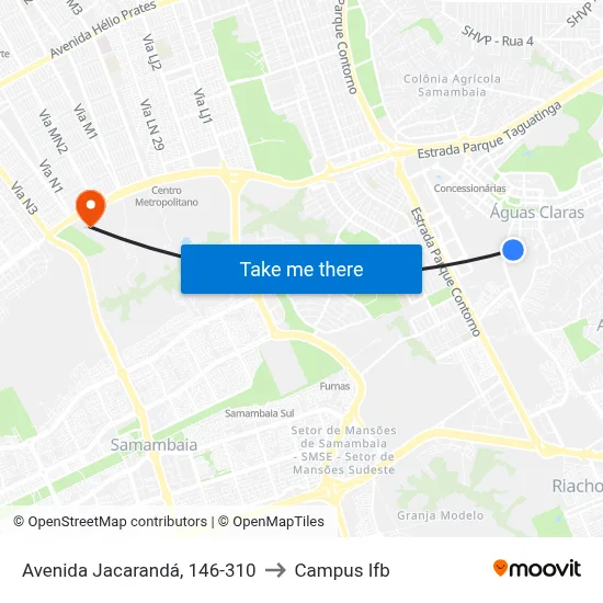 Avenida Jacarandá, 146-310 to Campus Ifb map