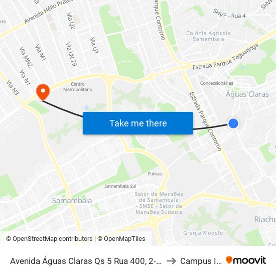 Avenida Águas Claras Qs 5 Rua 400, 2-286 to Campus Ifb map