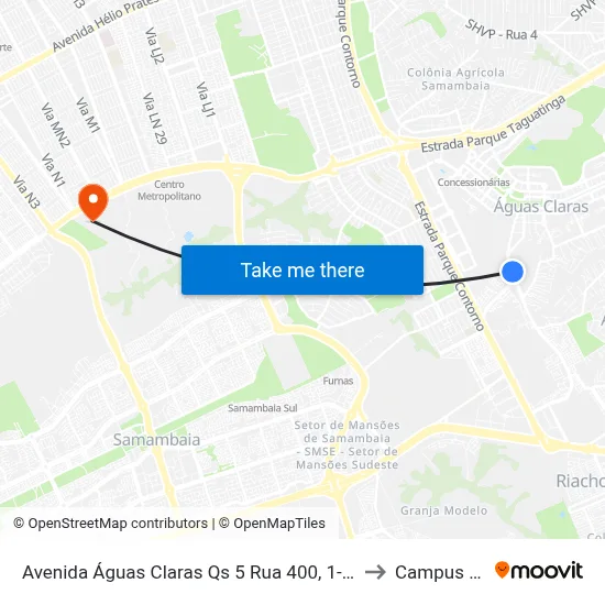 Avenida Águas Claras Qs 5 Rua 400, 1-285 to Campus Ifb map