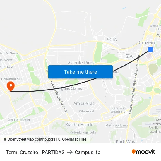 Term. Cruzeiro | PARTIDAS to Campus Ifb map