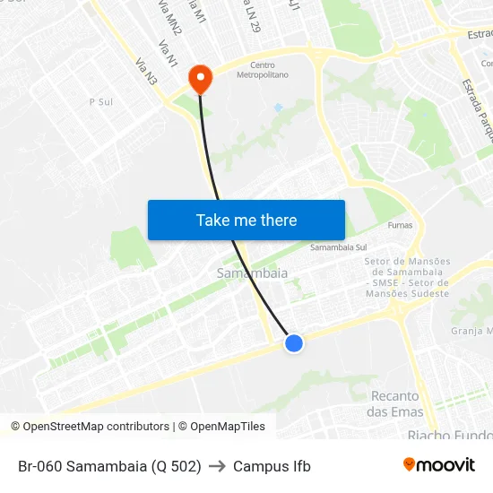 Br-060 Samambaia (Q 502) to Campus Ifb map