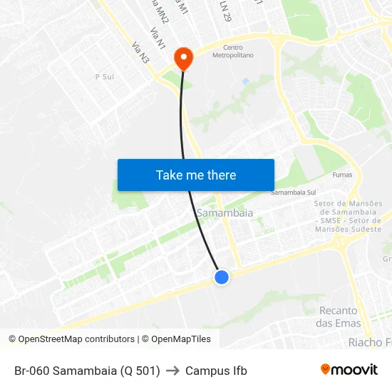 Br-060 Samambaia (Q 501) to Campus Ifb map