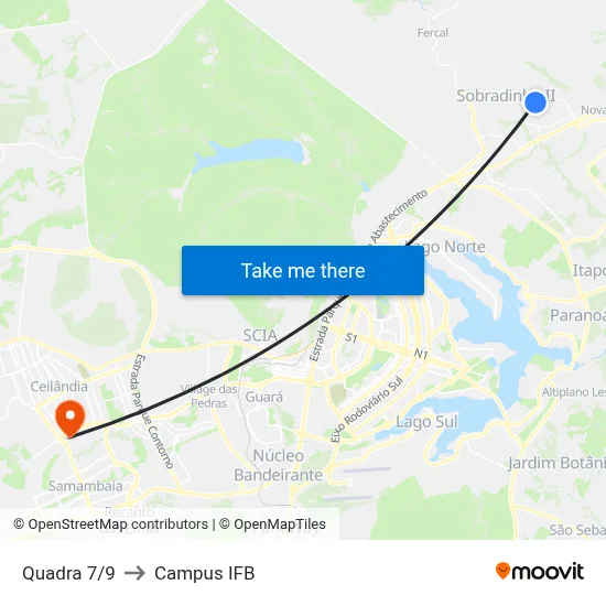 Quadra 7/9 to Campus IFB map