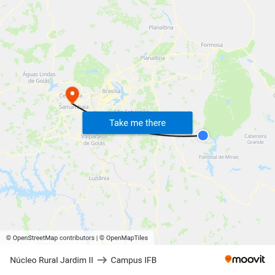 Núcleo Rural Jardim II to Campus IFB map
