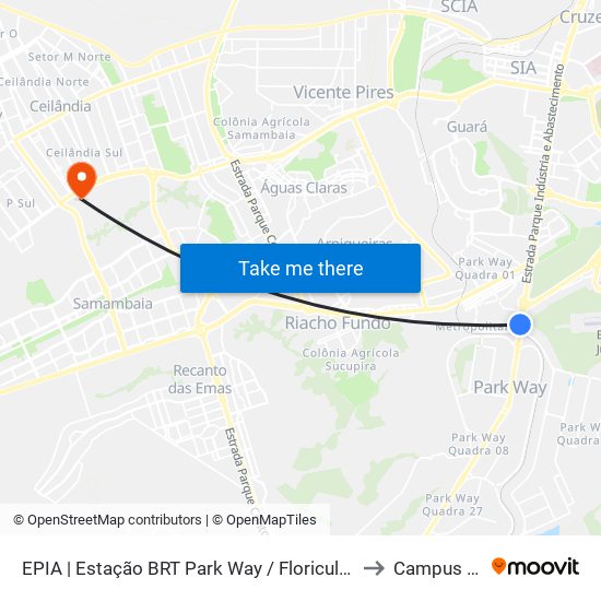EPIA | Estação BRT Park Way / Floriculturas to Campus Ifb map