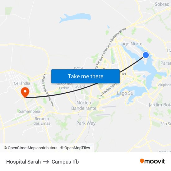 Hospital Sarah to Campus Ifb map