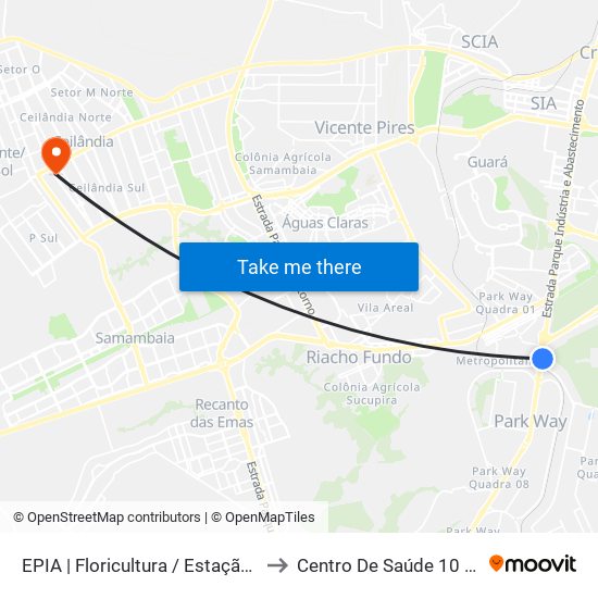 EPIA | Floricultura / Estação BRT Park Way to Centro De Saúde 10 De Ceilândia map