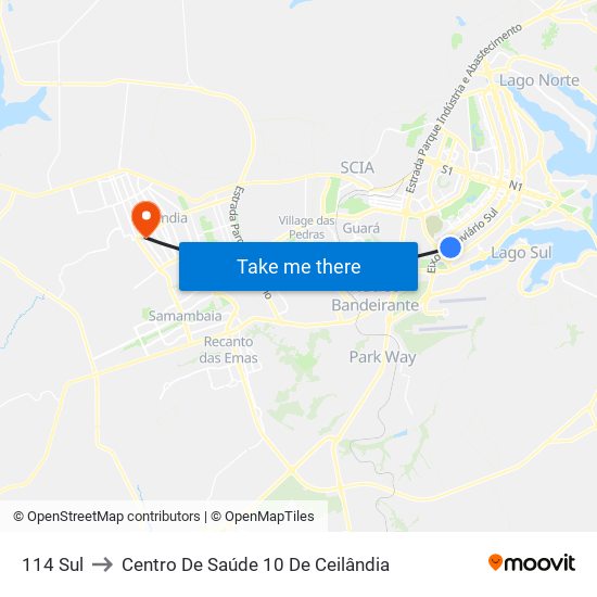 114 Sul to Centro De Saúde 10 De Ceilândia map