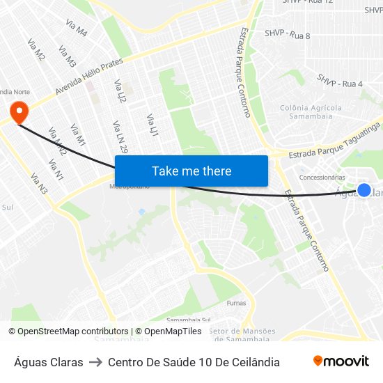 Águas Claras to Centro De Saúde 10 De Ceilândia map