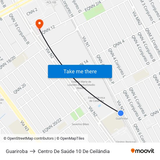 Guariroba to Centro De Saúde 10 De Ceilândia map