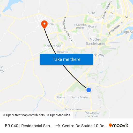 BR-040 | Residencial Santos Dumon to Centro De Saúde 10 De Ceilândia map